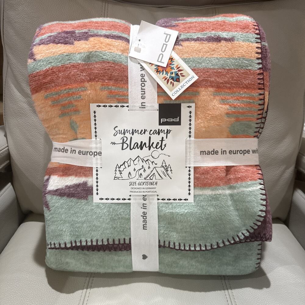 Pad Concept SOUTHWESTERN Summer Camp Blanket 60" X 78" Cotton Blend NEW Western